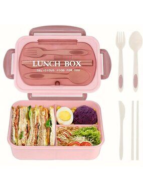 Pink Insulated Lunch Box, Bento Box for Students, Portable Sealed Compartment